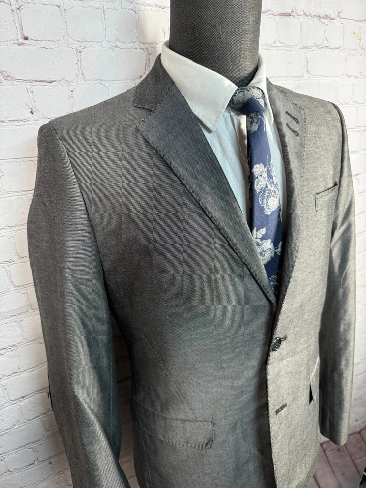 H&M Para Hombres Gris PARCHES PARA EL CODO DE ALGODÓN AJUSTADOS Abrigo Deportivo Blazer Chaqueta TALLA 38R Foto 3 de 4