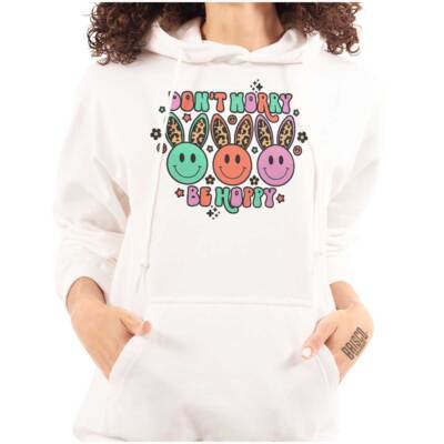 Don't Worry Be Hoppy Easter Bunny Face Pun Womens Hooded Sweatshirts Hoodies