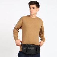 New Black Solid Leather Fanny Pack Travel Waist Belt Bag Pouch Unisex
