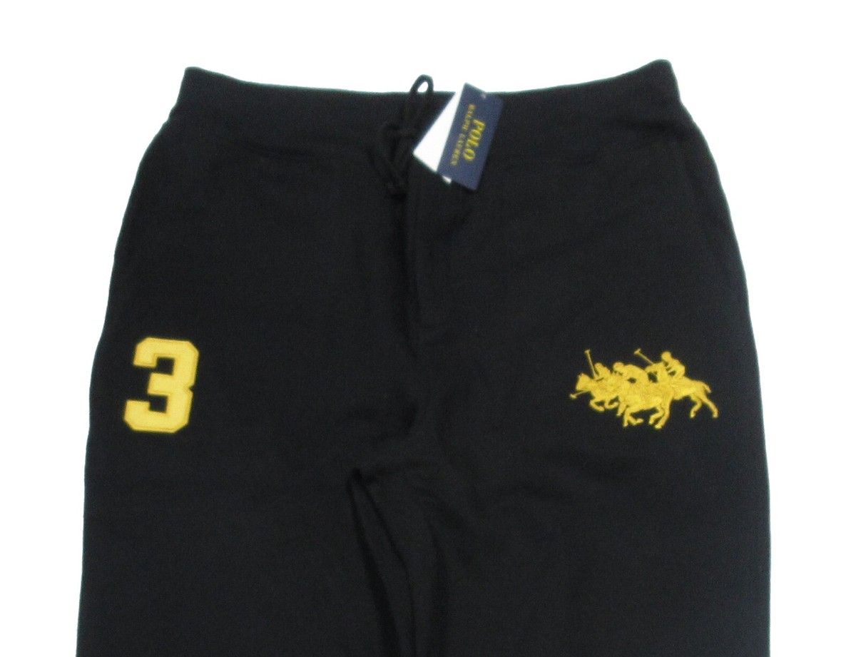 Polo Ralph Lauren Men's Black Gold Triple Pony Fleece Lined
