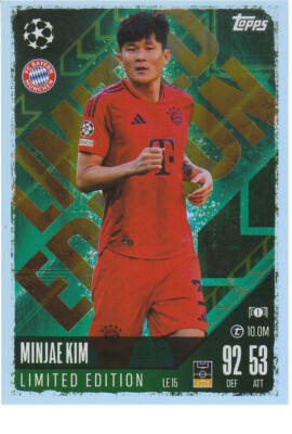 Minjae Kim Abwehr Bayern t 10.0M Topps Limited Edition Fußball Sammelkarte LE 15