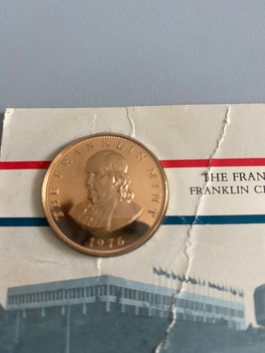 The Franklin Mint & Museum Card with Benjamin Franklin 1976 Coin Sealed on Card - Picture 5 of 6