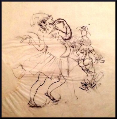 Julian Ritter_Two Clowns_ Pencil on Vellum_ 14'' x 15'' Un-Signed- 286