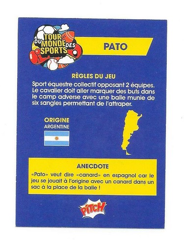 Carte Pitch - Le tour du monde des sports N°54 - Alberto Gaotcho - Pato - Picture 2 of 2