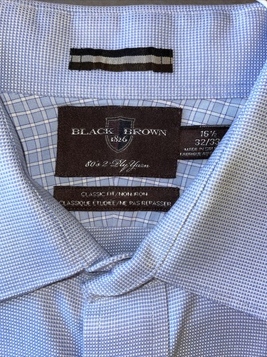 2 Black Brown brand blue & plaid spread collar shirts 16.5 32/33 - Picture 5 of 12