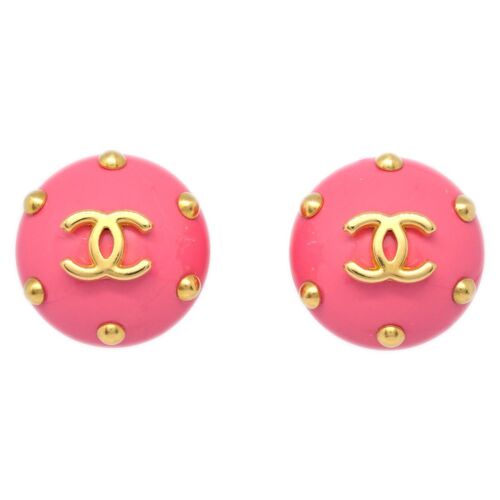 Chanel Button Earrings Clip-On Pink 96C 150490 - Picture 1 of 4