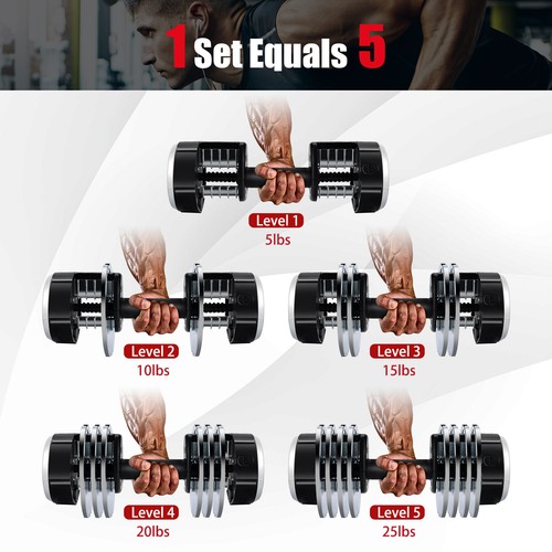 5-in-1 25Lbs Weight Adjustable Dumbbell W/Anti-Slip Fast Adjust Turning Handle - 第 4/11 張圖片