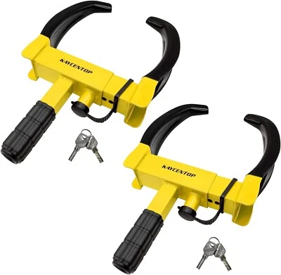 KAYCENTOP 2PCS Universal Wheel lock Clamp Fit Trailers SUV Golf Carts 3 Keys Black Yellow