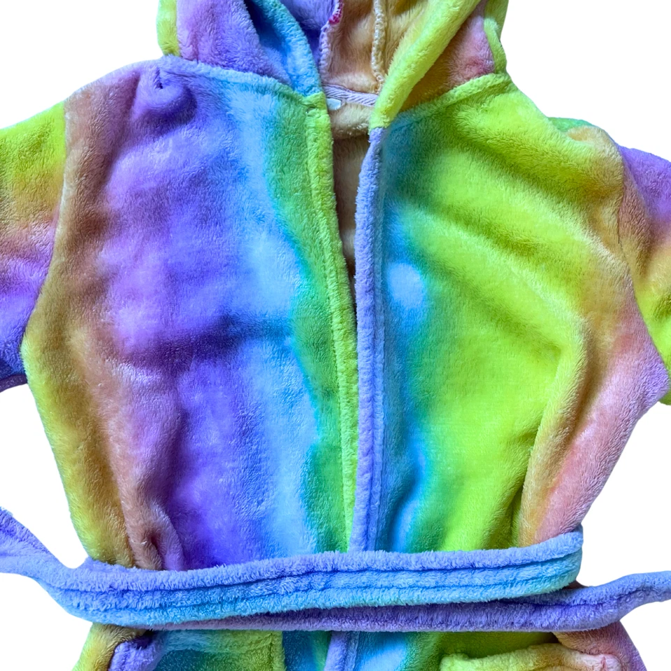 Soft Plush Girls Rainbow Unicorn Bathrobe w/ Unicorn Hood Girls SMALL 5-7 Years - Image 4 of 4
