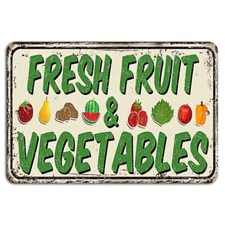 Fresh Fruits and Vegetables Rustic Produce Kitchen Sign for Farmhouse Decor