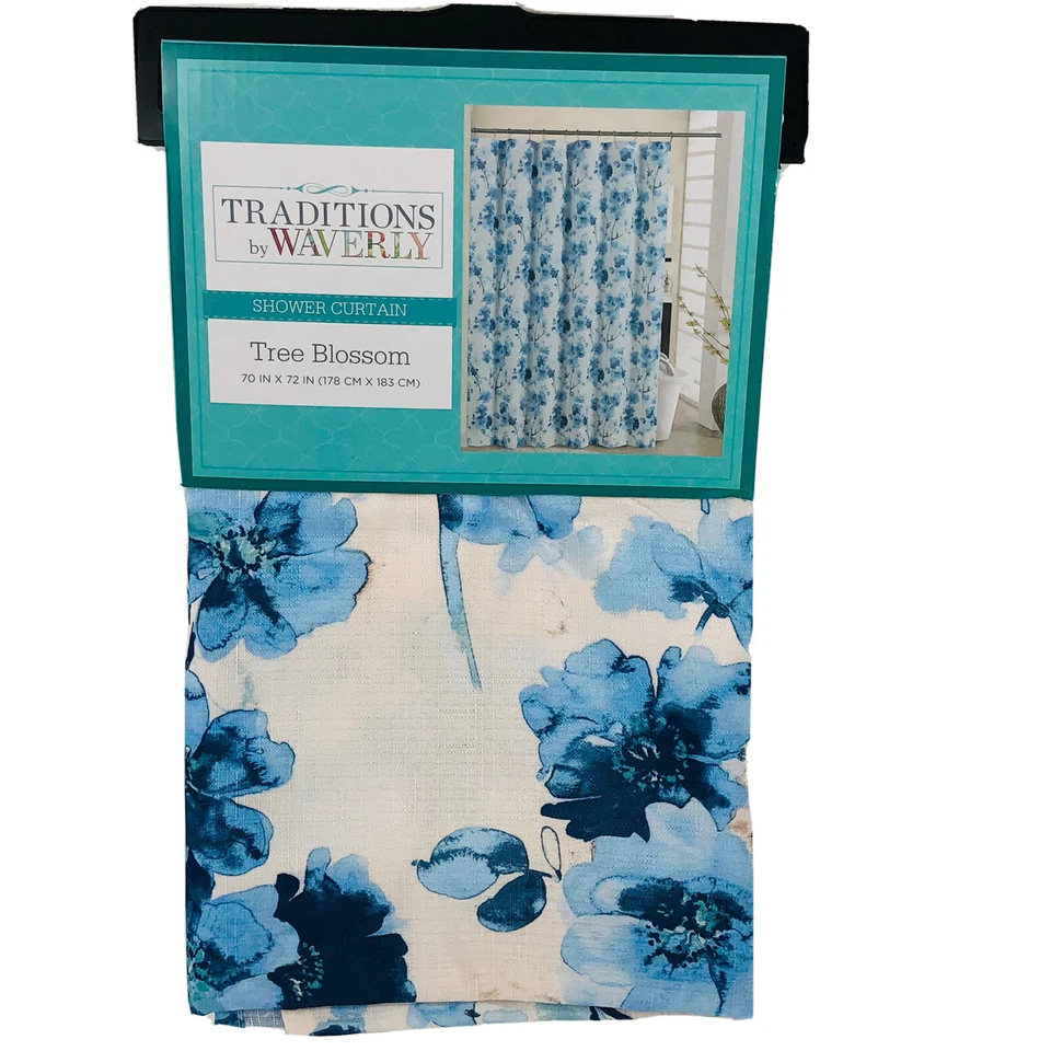 Waverly Fabric Shower Curtain Watercolor Blue Floral Cottage Look 70x72 New - Image 2 of 4