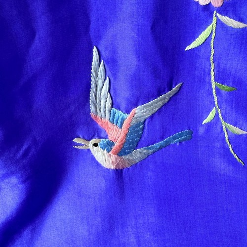 Bata kimono vintage para mujer forrada bordada a mano floral larga frente abierto OSFM - Imagen 13 de 16