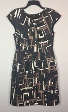 Banana Republic Dress Womens 8 Black Brown Silk Blend Geometric Short Cap Sleeve