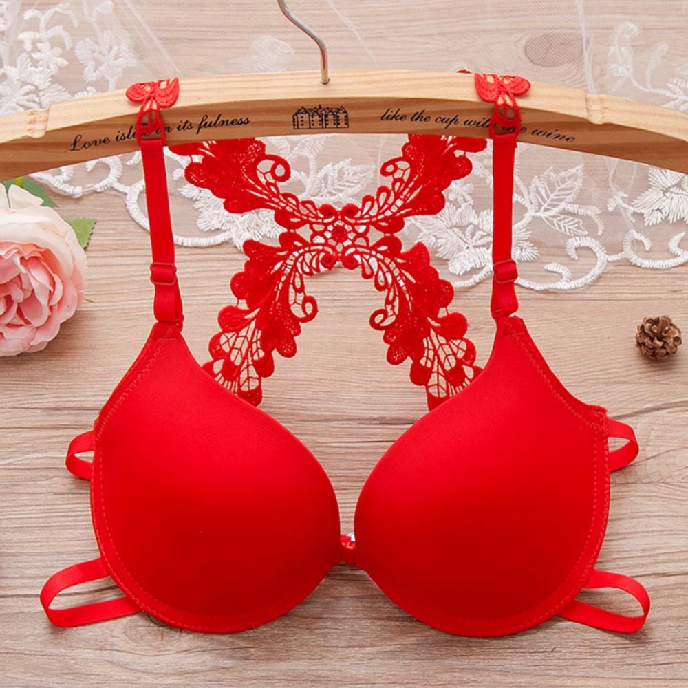 Womens Push Up Bra 32-38 AA A B Front Close Lace Racer Back Thick Padded  Plunge