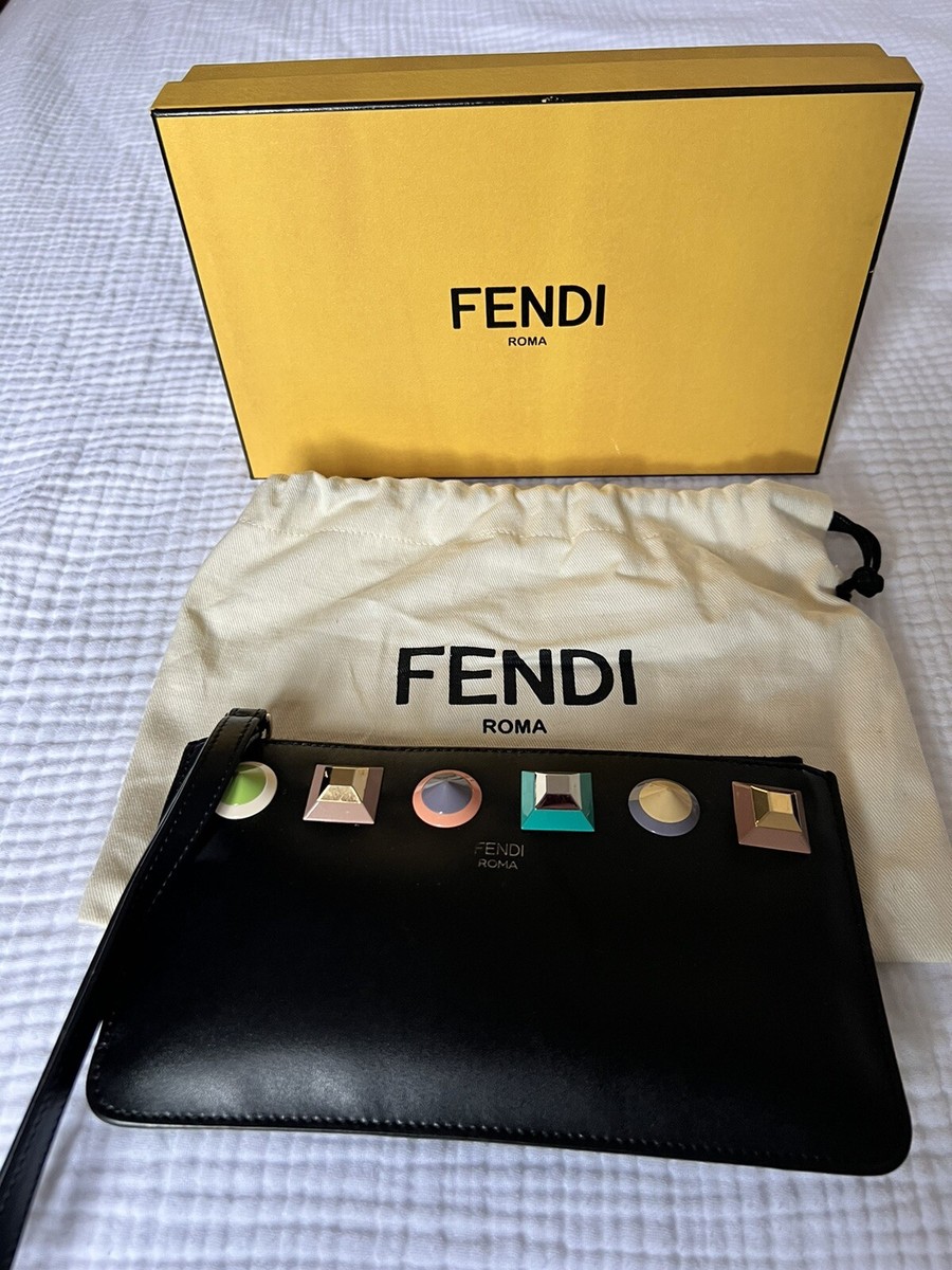 Fendi Leather Liberty Studded Wristlet Flat Pouch / Black | eBay