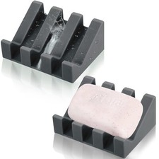 2 Pcs Silicone Soap Dish Self-Draining Waterfall Bar Soap Holder with Drain