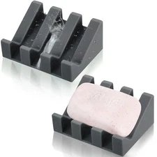 2 Pcs Silicone Soap Dish Self-Draining Waterfall Bar Soap Holder with Drain