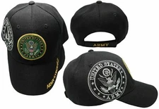 U.S. Army Strong Emblem Shadow Green Seal Embroidered Adjustable Black Cap Hat