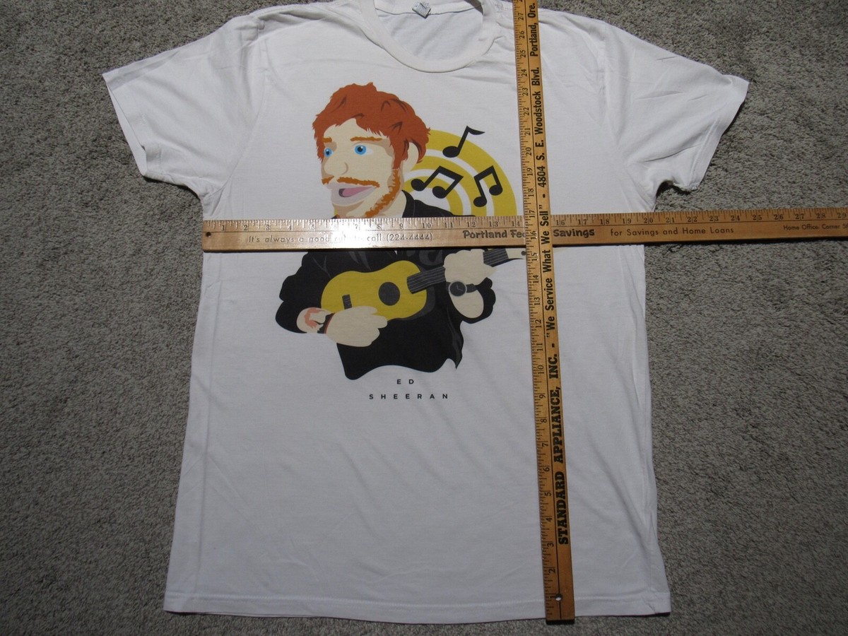 ED SHEERAN Cartoon Drawing T-SHIRT Mens LARGE White Guitar
