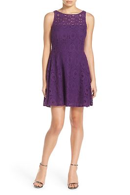 BB DAKOTA 'RENLEY' LACE FIT FLARE PURPLE HAZE DRESS sz UK
