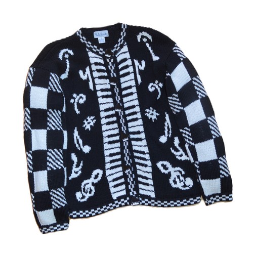 BellePointe VTG Medium Cardigan Sweater Black White Grand Piano Keys Music Notes - Picture 18 of 23