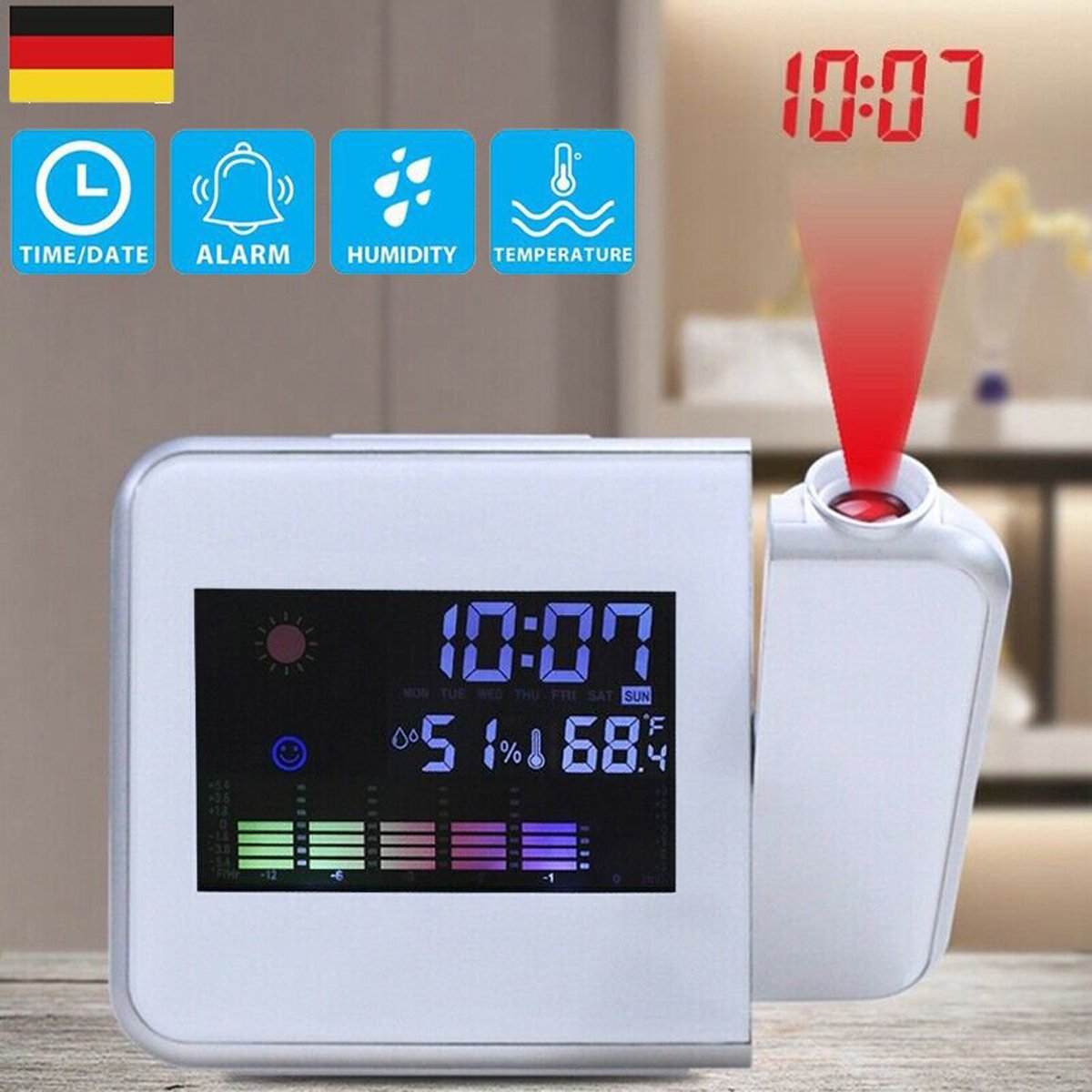 LCD Projektionsuhr Wecker Snooze Datum Uhr Temperaturanzeige Alarm