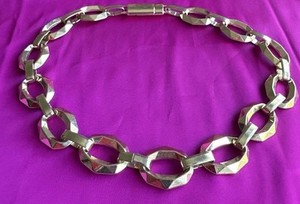 Authentic Gold Plated Faced Cut Links Necklace Massive 17.5 inches, Magnetic Clasp