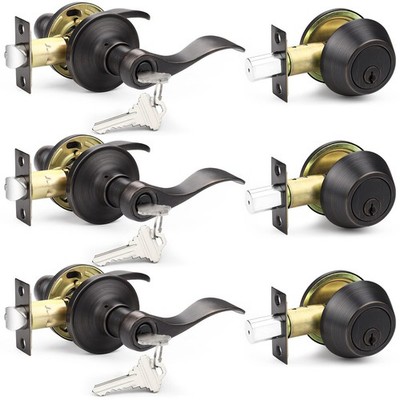 Probrico Front Door Handle 3 Sets-Front Entry 3 Pack, Oil Rubbed Bronze 