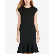 NEW Ralph Lauren POLO Black Ruffled Ponte Dress Size 8 Cap Sleeve Office Evening