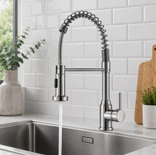 Monobloc Silver Kitchen Sink Mixer Taps with Pull Out Hose Spray Single LeverTap