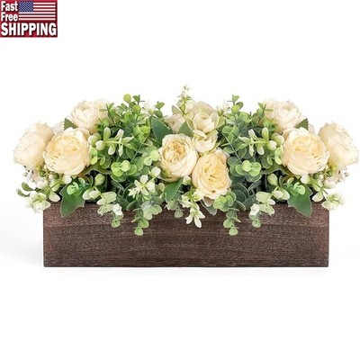 Spring Floral Centerpiece Eucalyptus in Wooden Box Table Decor DIY Arrangement