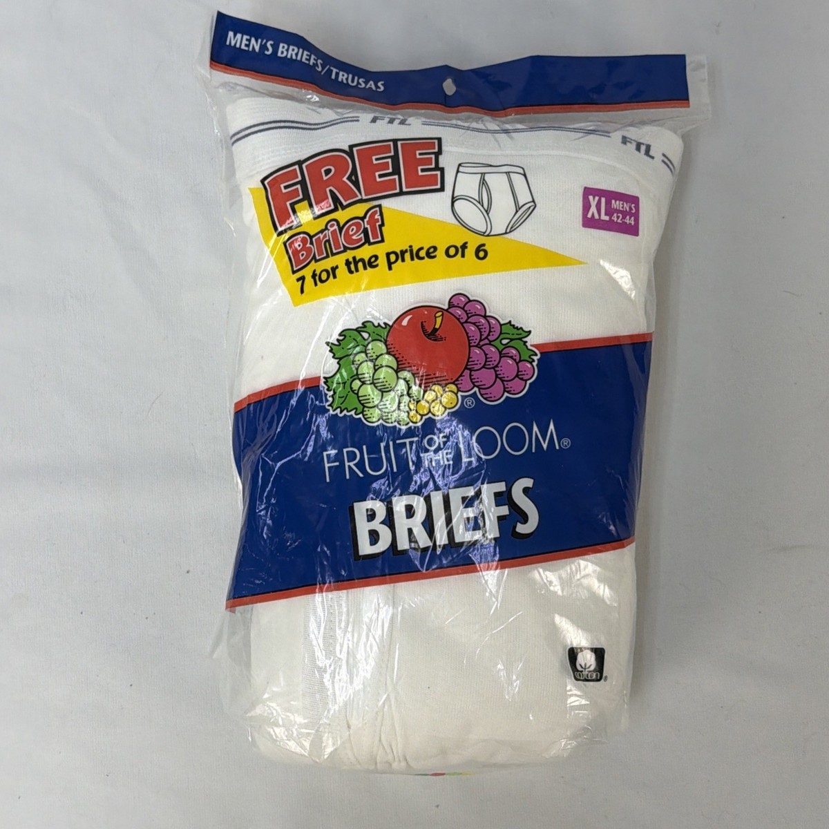 VINTAGE 2001 NOS FRUIT OF THE LOOM FTL 7 PACK WHITE COTTON BRIEFS