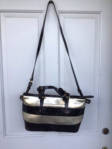 Brahmin Gold & Black Croc 2 Handle & Shoulder Purse, 13.5 X 7.5 X 4.5. Tassles. - Picture 6 of 12