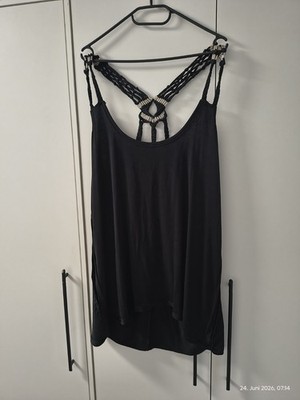 Missguided Damen Trägershirt Schwarz Spaghettiträger geflochten Perlen Gr. 48