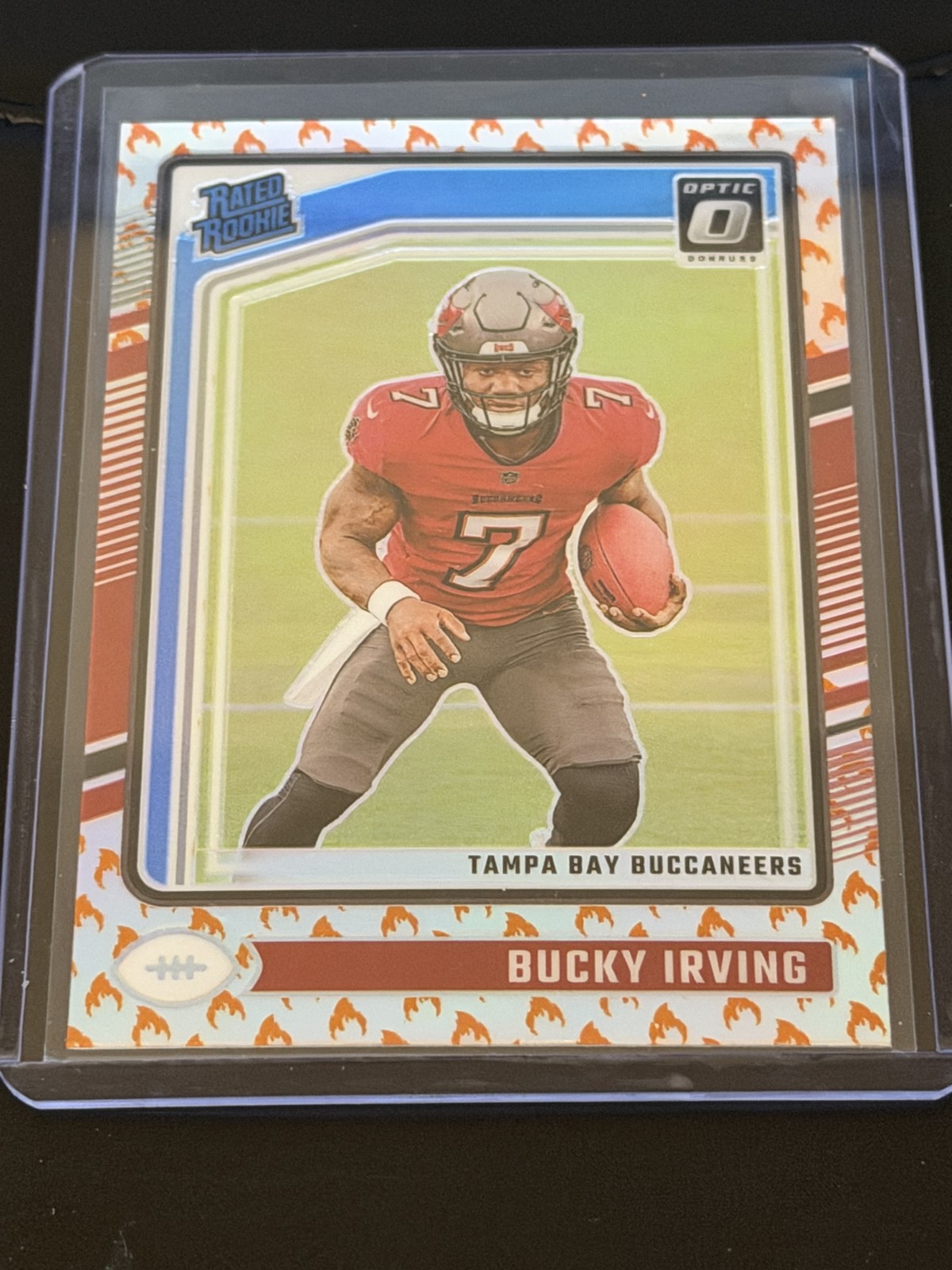 Bucky Irving 2024 Panini Donruss Optic Fire Prizm -Rated Rookie  #216 NFL