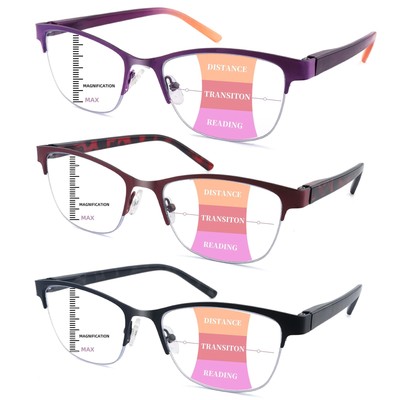 3 Pack Progressive Multifocus Reading Glasses for Women Men Metal Half Frame ...