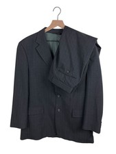 Jos A Bank Charcoal Gray Wool Pinstripe 2 Piece Suit 42R Pleated Trouser 34 x 29