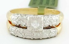 GENUINE DIAMOND WEDDING SET RINGS 14K YELLOW GOLD - New With Tag