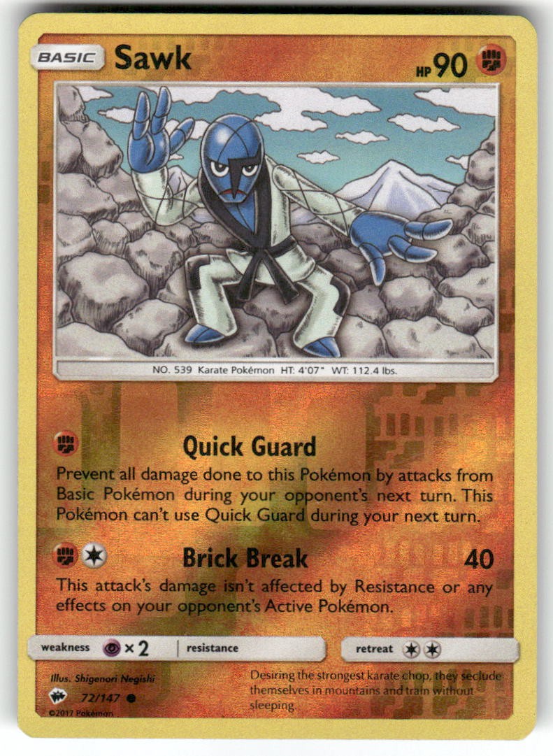 SAWK - 72/147 - MP - Burning Shadows - REVERSE HOLO Common - Pokemon