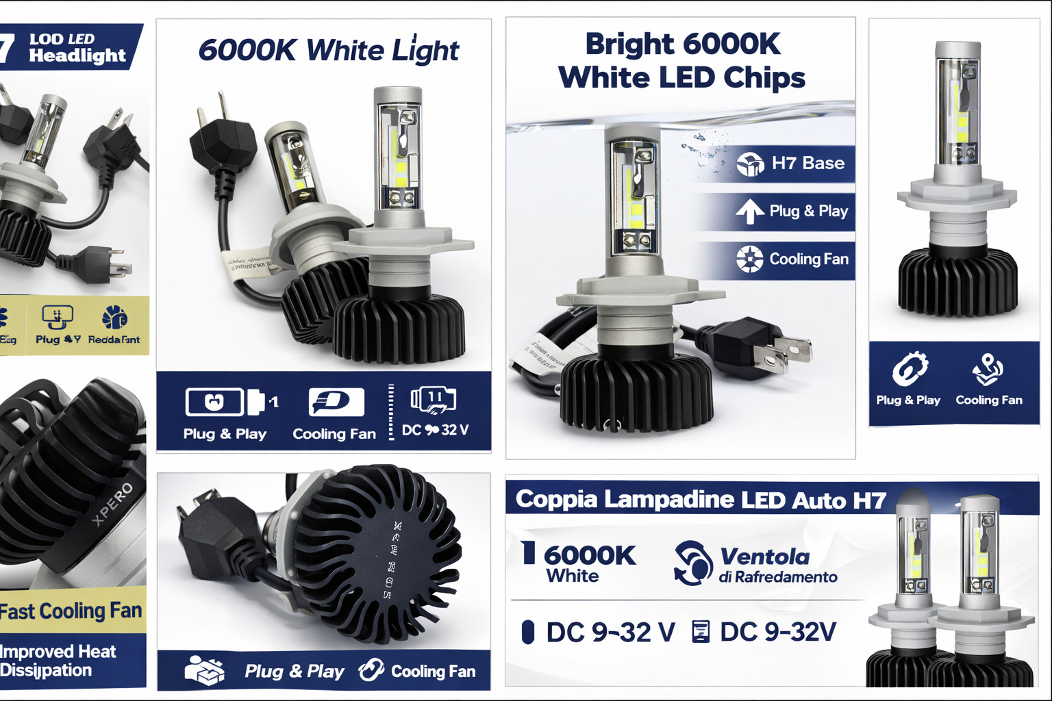 Coppia Lampadine LED H7 6000K 9-32V Con Ventola - Immagine 1