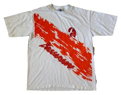 Vtg RARE Tampa Bay Buccaneers Bucco Bruce Logo Athletic Color Splash AOP Tee L