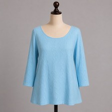 J.McLaughlin Blue Chain Link Jacquard 3/4 Sleeve Scoop Neck Top XL Made in USA