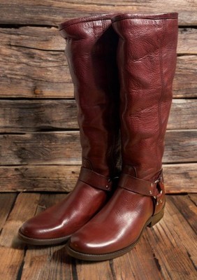 FRYE Women s Phillip Harness Tall Leather Riding Boots 8 B Burnt Red Zip Back