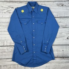 Vtg Mesquite Cowboy Dress Shirt Sz 15-32 Pearl Snap Blue Floral Yoke Embroidered