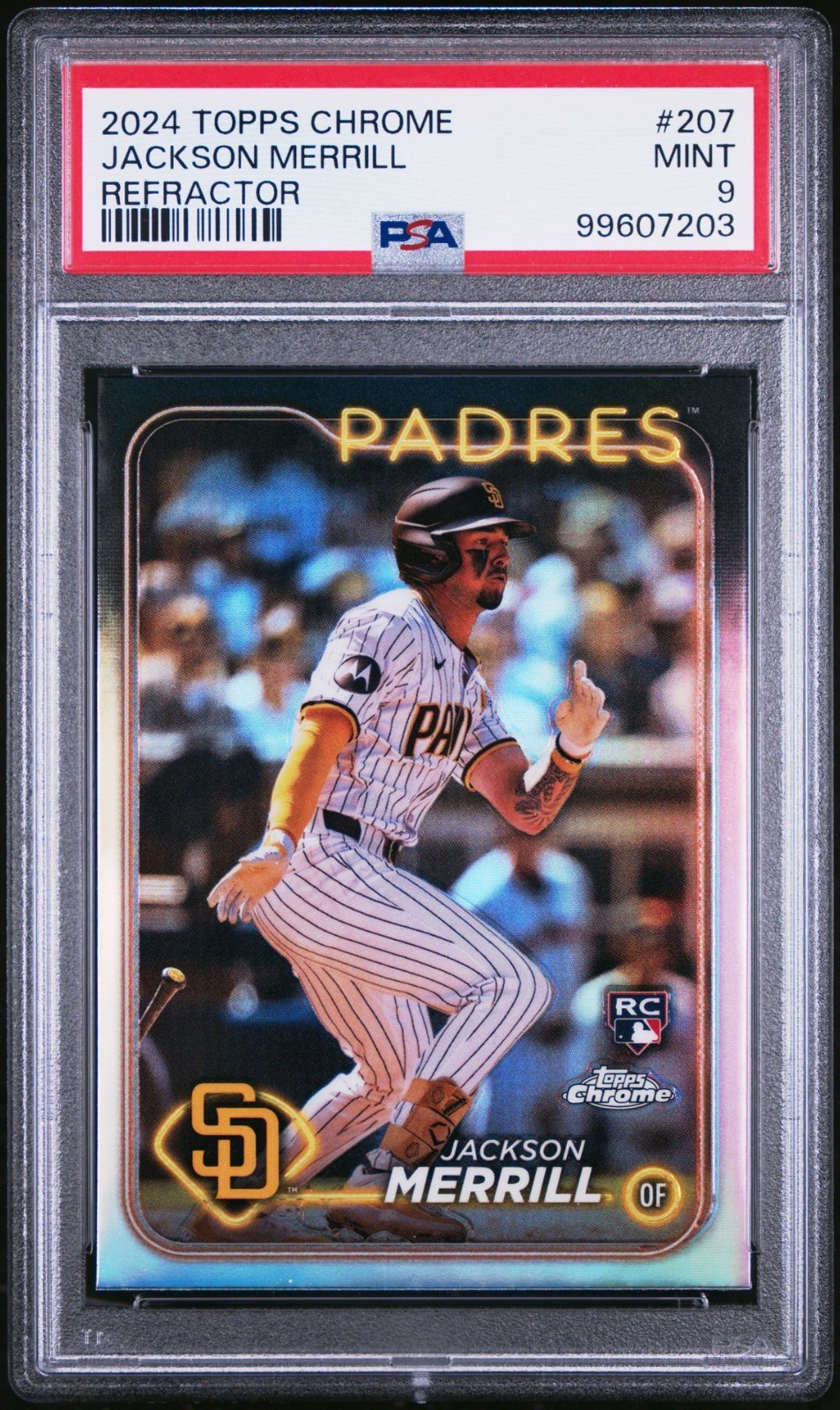 2024 Topps Chrome Jackson Merrill Refractor PSA 9 Mint RC Rookie #207 Padres