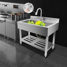 Commercial Sink Stainless Steel Utility Sink Single Bowl Kitchen Sink w/ Faucet