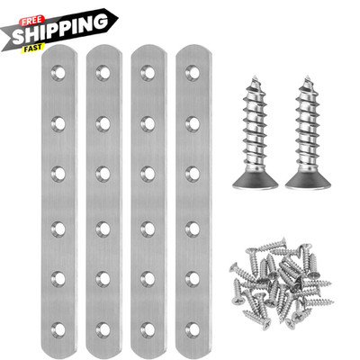 4 PCS Straight Brackets, 6 inch Flat Braces, Stainless Steel Silver 