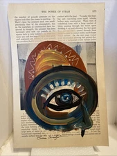 Eye On The Sun- Original Painting - Percifull Book Page outsider art Folk Art