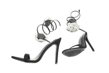 PrettyLittleThing Heels Shoes Womens Size 8 Black Rhinestone Rose Wrap Sandals