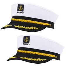 Captain Hat Adult Sailor Navy Adjustable Boat Cap Costume White 2 PCS
